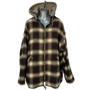 Vintage Brandon Thomas Chore Coat Reversible Khaki Brown Plaid Hooded Mens Large
